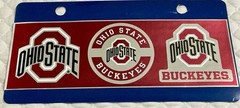 OSU Buckeyes Chrome License Plate Frame + 3 Metalic Decals Free Shipping