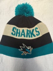 San Jose Sharks Beanie Knit Pom Winter NHL Hat Teal Black & White 100% Acrylic