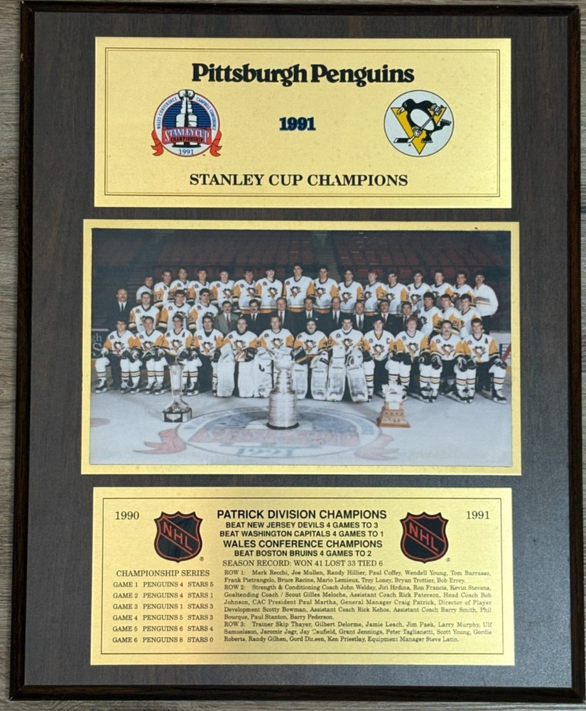 1991 Pittsburgh Penguins Stanley Cup Champions Team Plaque 13 x 18&Prime;