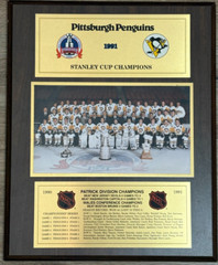 1991 Pittsburgh Penguins Stanley Cup Champions Team Plaque 13 x 18&Prime;