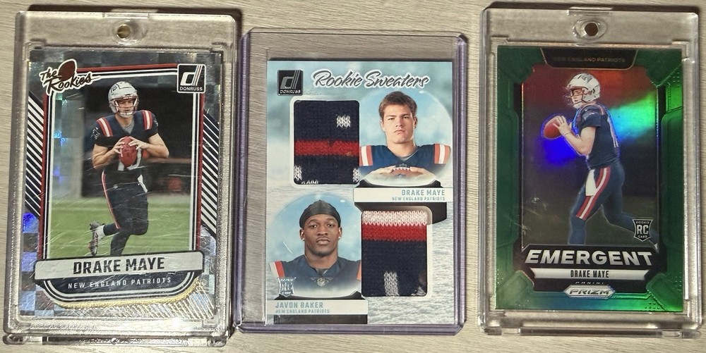 Drake Maye RC Lot (3) Prizm Green Emergent Donruss Rookies Dual Patch
