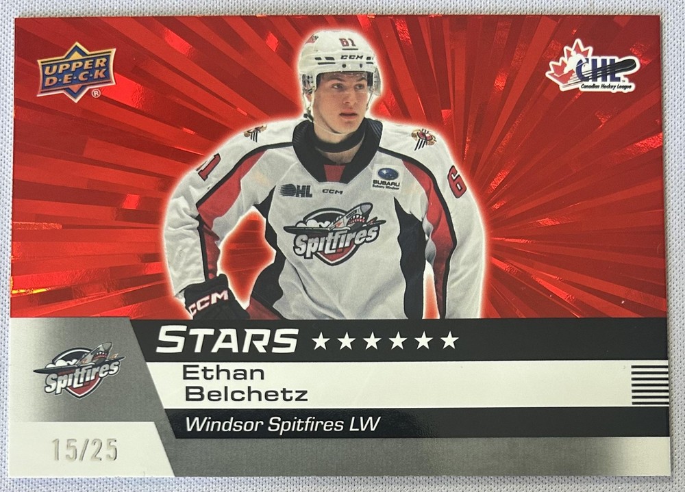 2025-26 Upper Deck CHL #311 Ethan Belchetz Outburst Red #/25