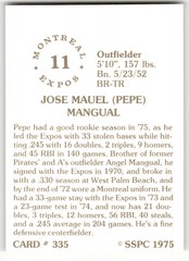 1975 SSPC Pepe Mangual #335 Montreal Expos
