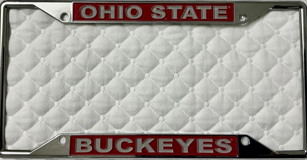 OSU Buckeyes Chrome License Plate Frame + 3 Metalic Decals Free Shipping