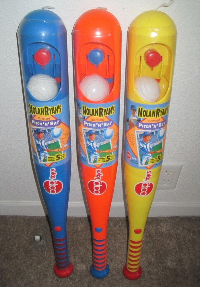 Nolan Ryan 3 RARE Old CapToys Self Pitching Pitch&rsquo;n&rsquo;Bat Collectible Toy Bats NIP