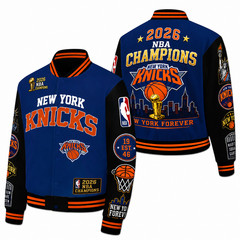New York Knicks 2026 NBA Finals Champions Baseball Jacket – ALL PRINT, V10