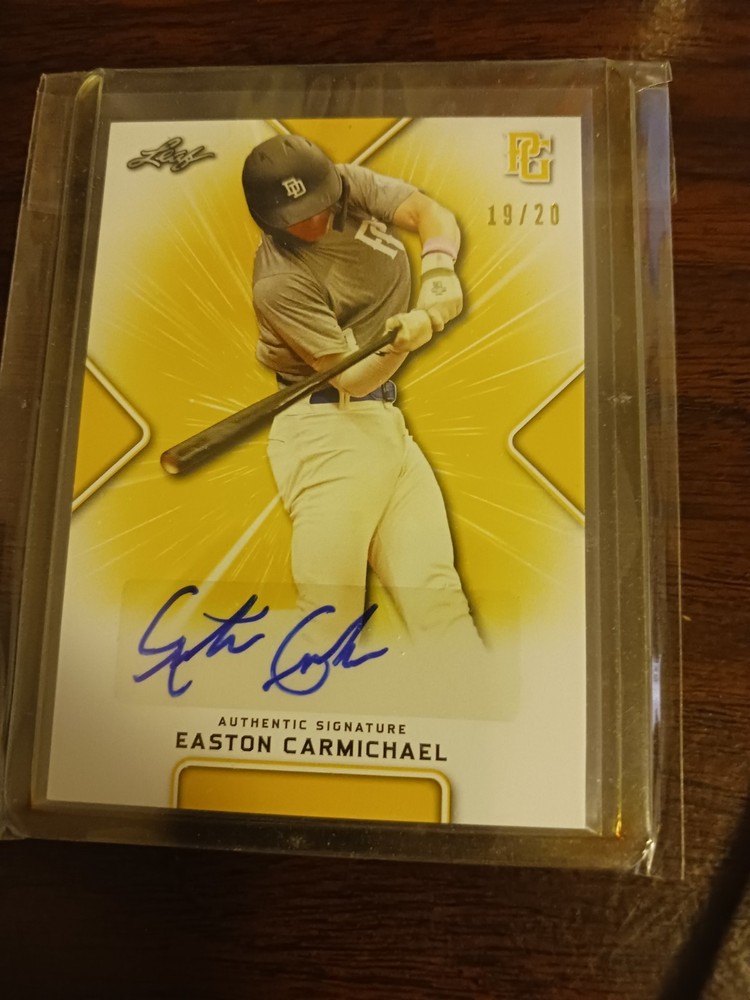2021 Leaf Perfect Game Yellow Auto Rookie RC Easton Carmichael OU Pirates #19/20