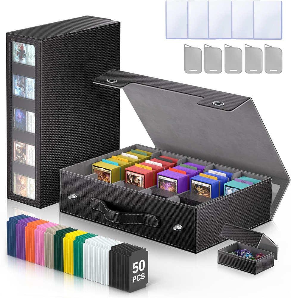Trading Card Storage Box 5-Row 3900+ Capacity, Black | MTG Card Case with Magnet