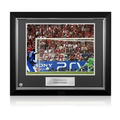 Didier Drogba Signed Chelsea Football Photo: UCL Penalty. Deluxe Frame