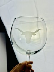 Pair Of 2 Texas Longhorns Stemmed Wine Glass Large Mouth Clear Frosted Logo EXC!