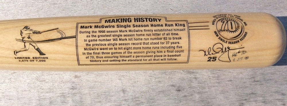 Mark McGwire Commemorative 70 Homerun Bat Limited Edition Rawlings