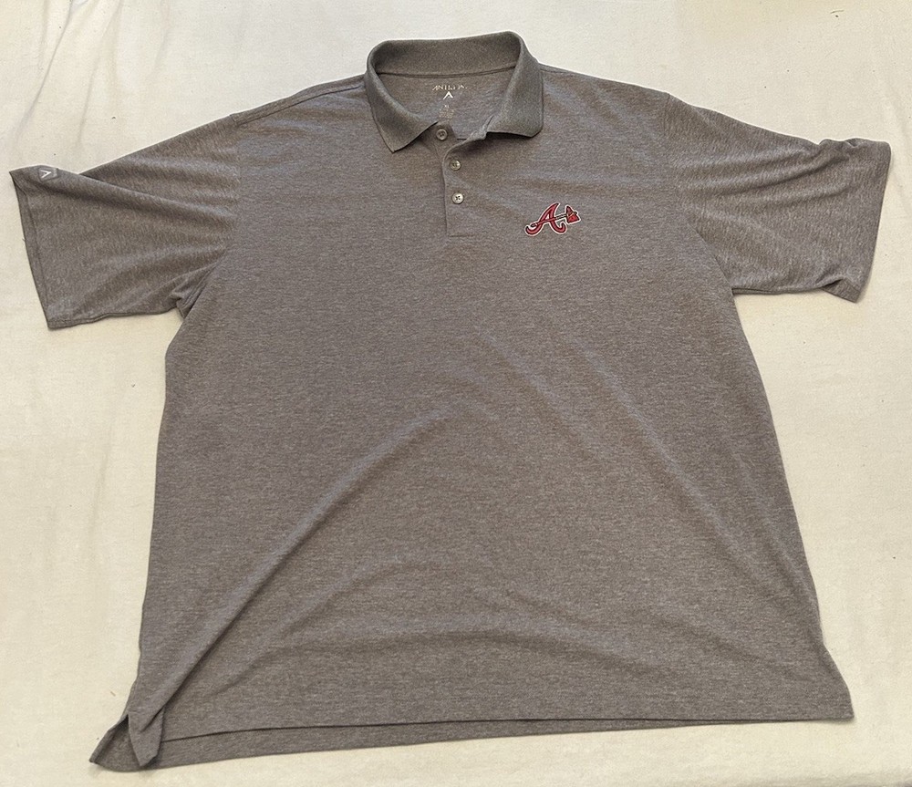 Antigua Atlanta Braves Polo Shirt Gray Grey Embroidered Logo Size XL