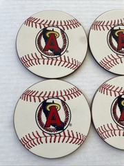VINTAGE – CALIFORNIA ANGELS MLB – COASTERS SET OF 6, – 4¼ » Diameter