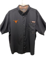 Columbia PHG Texas Longhorns Rare Black Button Up Shirt Mens 2XL Fishing Vented