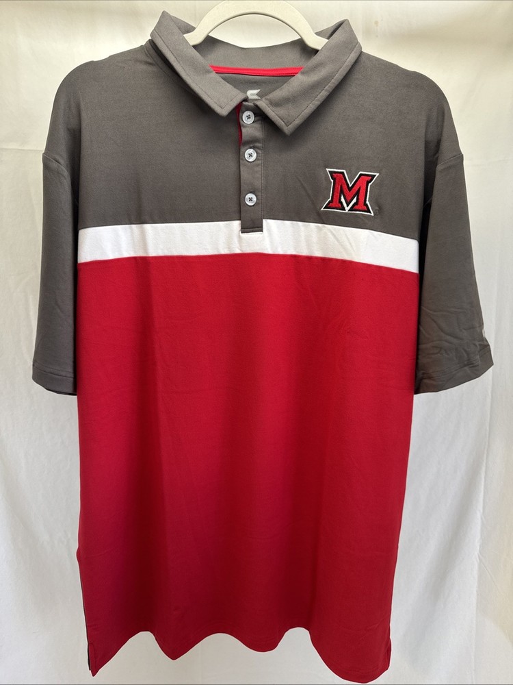 Miami Of Ohio RedHawks Colosseum Polo Shirt Men’s L XL Red Gray Embroidered