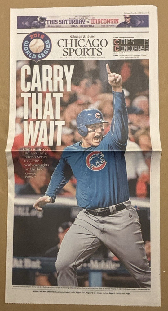 2016 Chicago Tribune Nov. 2 Section 3 Cubs World Series 14 pages – Carl Edwards
