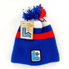 Vintage 1980 Lake Placid Winter Olympics Knit Beanie Hat USA Roasty Toasty New