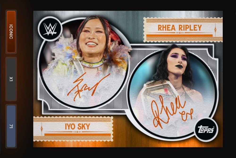 Topps WWE Slam Digital Duos Orange Dual Signature Iyo Sky & Rhea Ripley Iconic