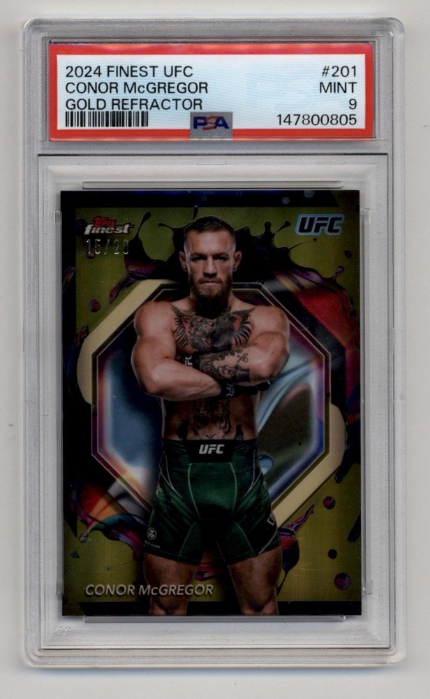 2024 Topps Finest UFC #201 Conor McGregor Gold Refractor 15/20 PSA 9 Mint