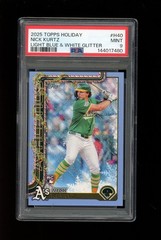 Nick Kurtz 2025 Topps Holiday Light Blue & White Glitter #H-40 Athletics PSA 9