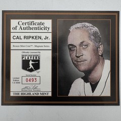 Cal Ripken Jr Highland Mint Magnum Series Bronze 4.3 Ounce Coin #493 of 3000