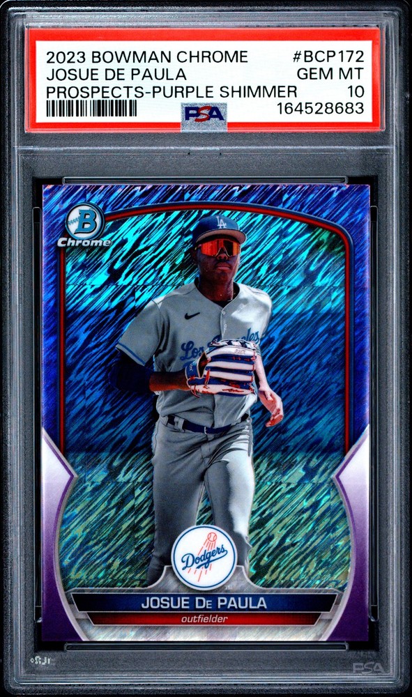 2023 BOWMAN CHROME PROSPECTS PURPLE SHIMMER #BCP172 JOSUE DE PAULA 48/250 PSA 10