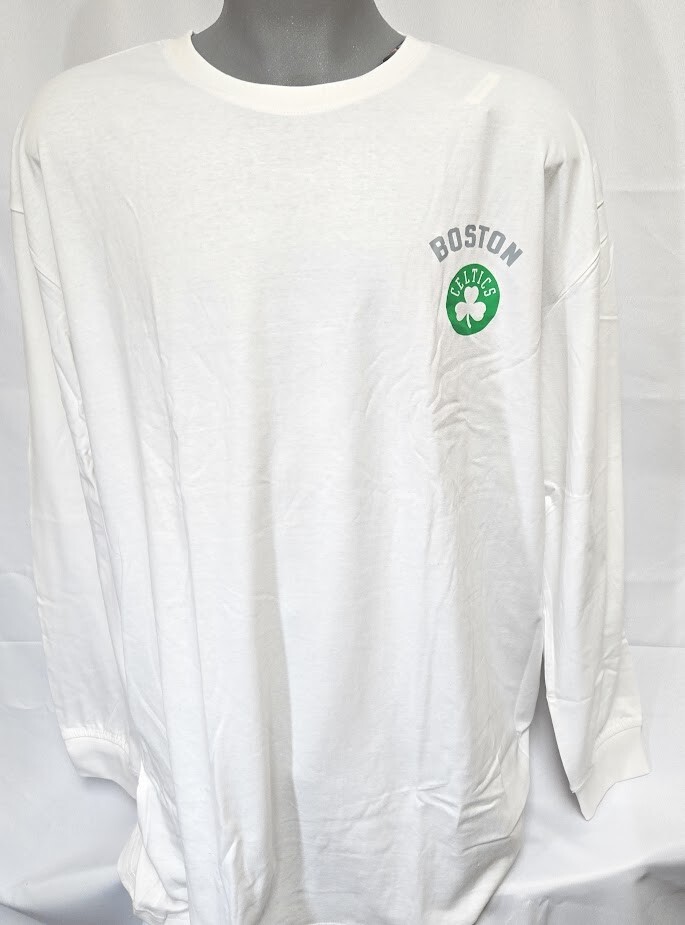 Mens Fanatics Boston Celtics Basketball NBA White Long Sleeve B&T Tee T Shirt