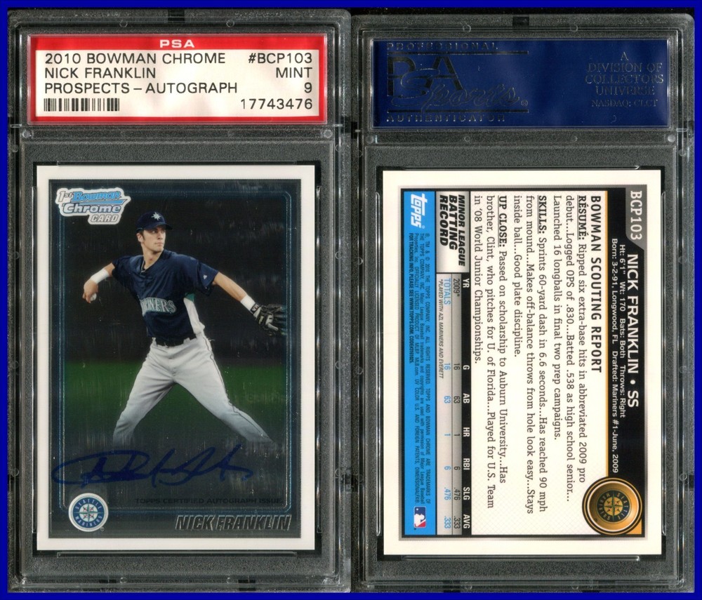 PSA 9 2010 Bowman Chrome Prospects Autograph #BCP103B Nick Franklin RC POP6