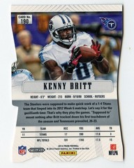 I653 KENNY BRITT 2012 PRIZM RED REFRACTOR DIE CUT #190 TITANS RARE SP