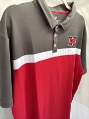 Miami Of Ohio RedHawks Colosseum Polo Shirt Men’s L XL Red Gray Embroidered