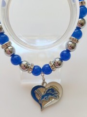 Detroit Football Bracelet Lions Jade & Hematite Gemstone Rhinestone Silver Clasp