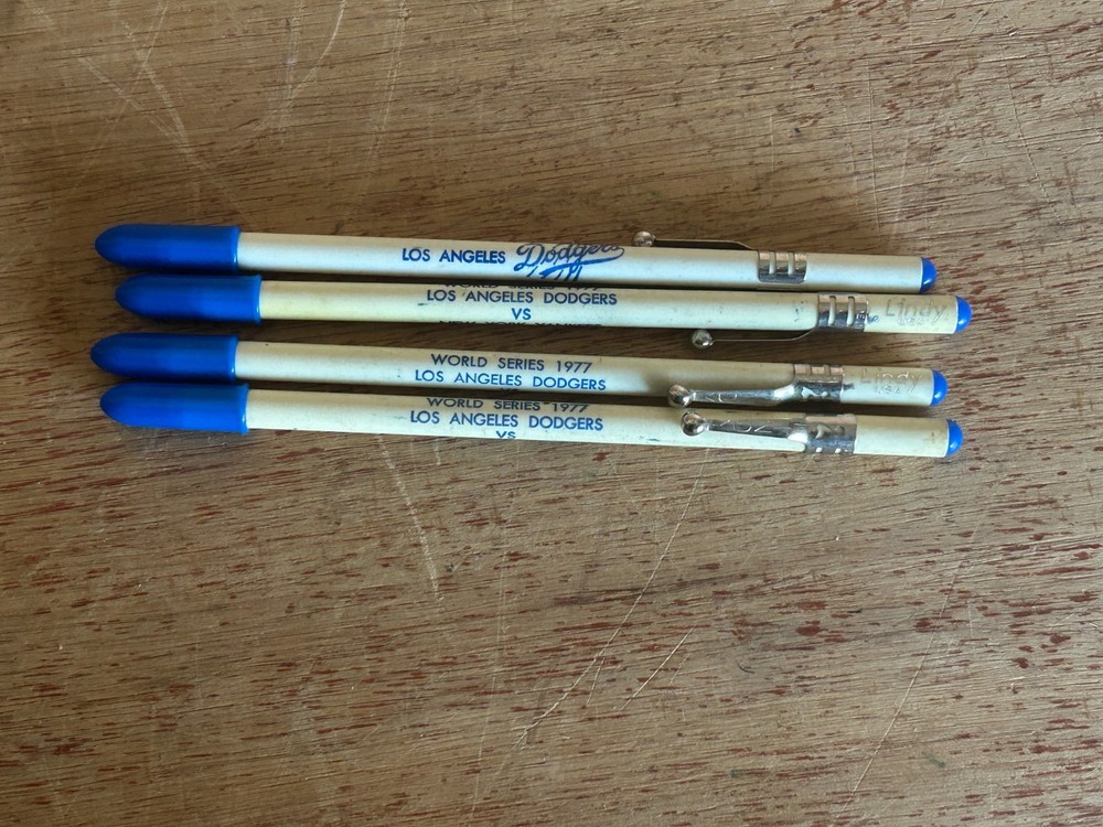 1977 Dodgers Yankees World Series Pen Vintage Lot of 3 + One Dodgers Dry Ink Bad