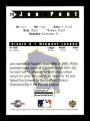 1994 Classic Best Beloit Brewers 29 Jon Pont HC ssp super short print BXCP40