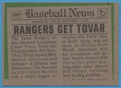 1974 Topps Traded Cesar Tovar #538T Texas Rangers