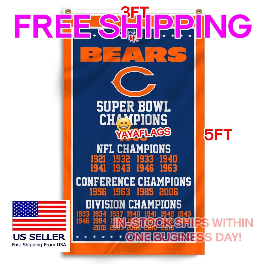Chicago Bears 3×5 ft Banner Da Bears C Super Bowl Champions Flag FREE Shipping