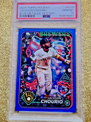 2024 Topps Holiday Blue Metallic Glitter RC Jackson Chourio Rookie H119 PSA 10💥