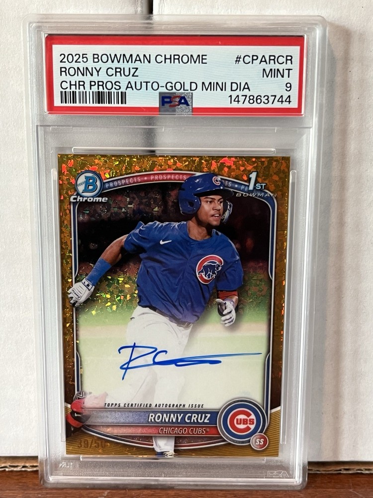 Ronny Cruz 2025 1st Bowman Chrome Gold Mini-Diamond Auto /50 PSA 9 POP 3 no 10’s