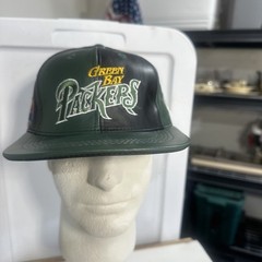 Green Bay Packers NFL Vintage Black/green Genuine Leather SnapBack Hat By MODERN