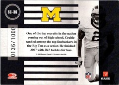 2008 Donruss Classics Shawn Crable /1000 School Colors SC-36 Michigan Wolverines
