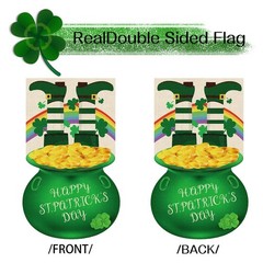 St. Patrick&rsquo;s Day Garden Flag 12.8×18.8&Prime; Green Gold Coin Pot Yard Flag Double-