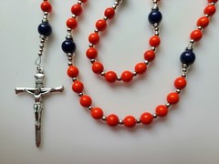 Denver Broncos Rosary Necklace Football Orange Navy Blue and White Gemstones