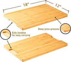 Bamboo Cutting Board for Kitchen, 18&Prime; Large Wood 18L x 12W, Natural
