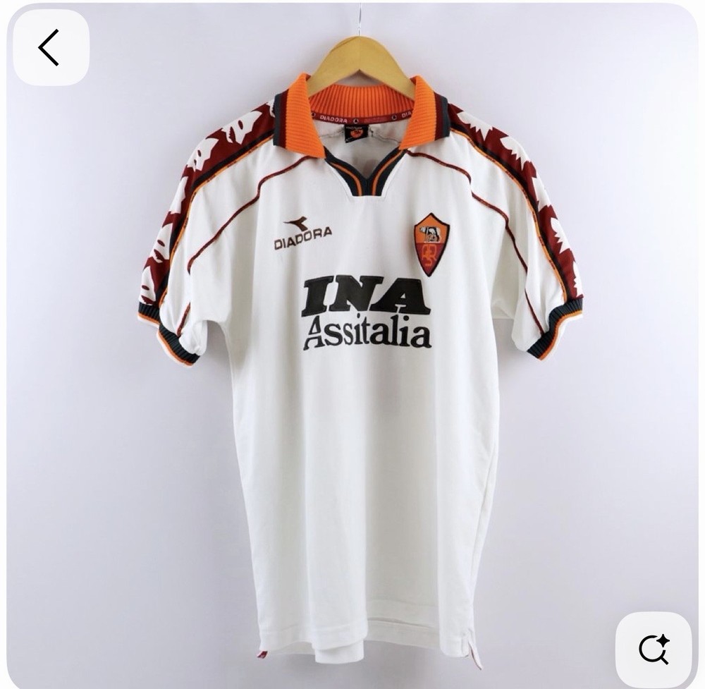AS Roma 1998 1999 Away White Jersey Diadora INA Assitalia #10 Totti Size L⁠