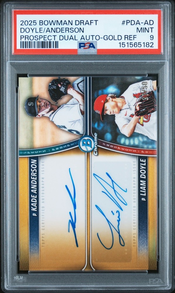 2025 Bowman Draft Prospect Dual Auto Kade Anderson/Liam Doyle Gold REF /50 PSA 9