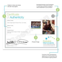 Didier Drogba Signed Chelsea Football Photo: UCL Penalty. Deluxe Frame