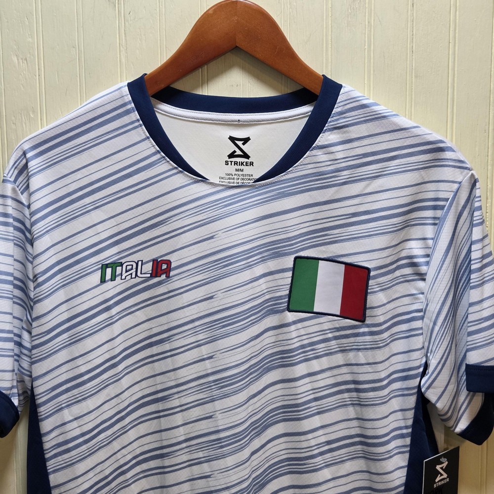 Italy Soccer Shirt Mens Medium White Blue Flag Striker Jersey Top Football