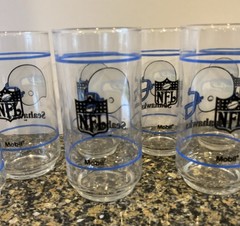 Seattle Seahawks NFL Mobil Gas Promotional 5 5/8 Inches Glasses Lot Of 9 Vintage