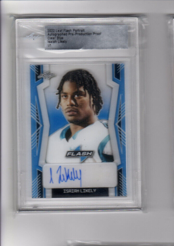 2022 Leaf Flash Clear Blue Proof Autographs Isaiah Likely Rookie Auto 1/1