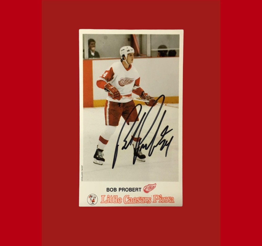 Bob Probert SIGNED Autograph Detroit Red Wings Little Caesars Photo Card 1987-88