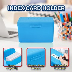 3×5 Index Card Holder Blue Organizer Desk Office Storage Box Index Card